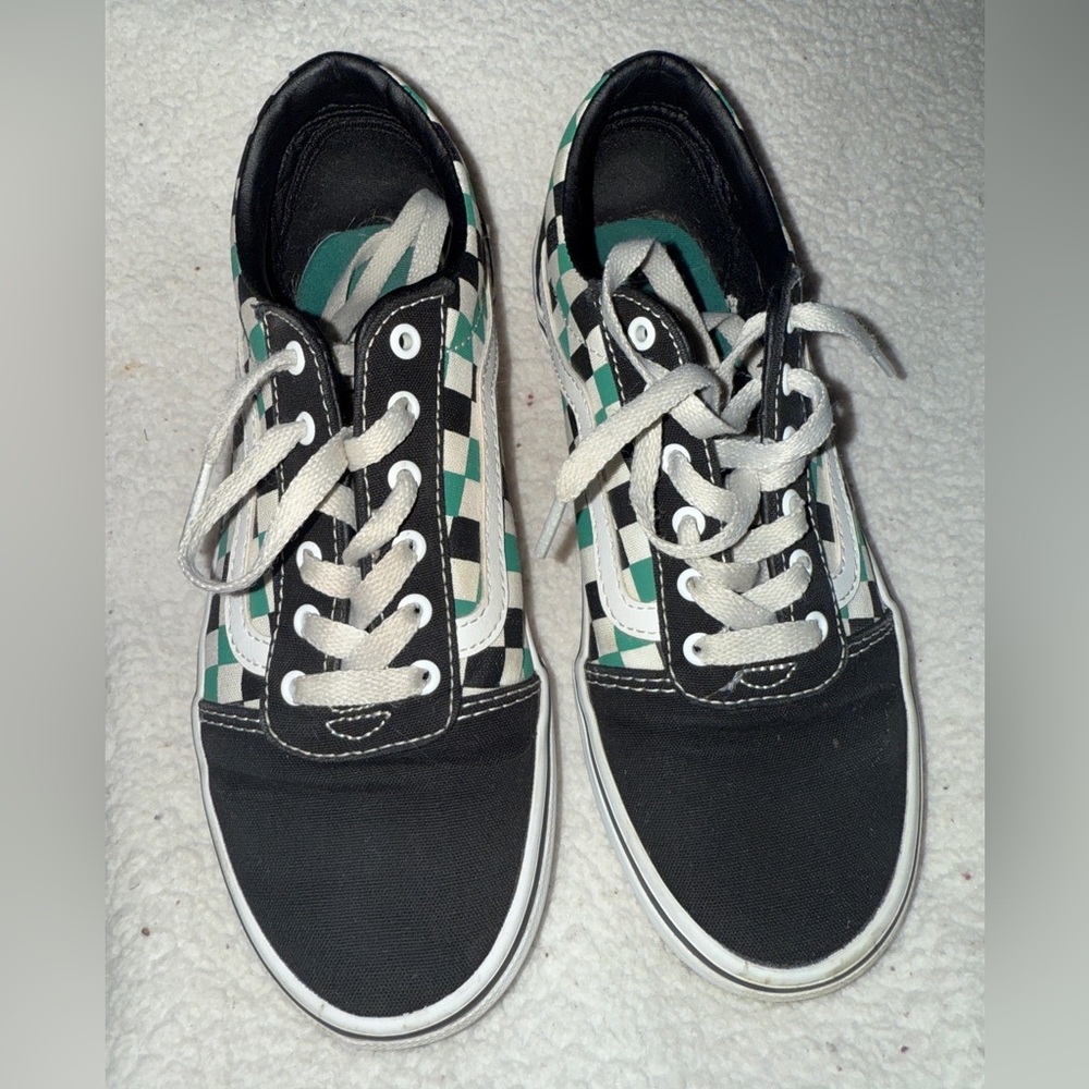 Vans Kids Off The Wall Checker Canvas Sneaker | Size 4 | Black | Green | White | - Picture 2 of 8